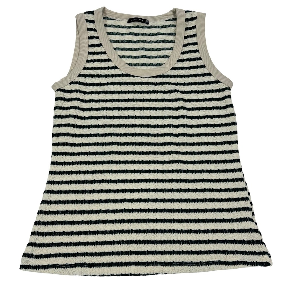 Staccato Texture Striped Tank Top Olive/Cream Scoop Neck Sleeveless Women's S/M